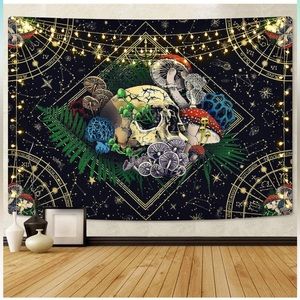 Mushroom Skull Astrology Tapestry